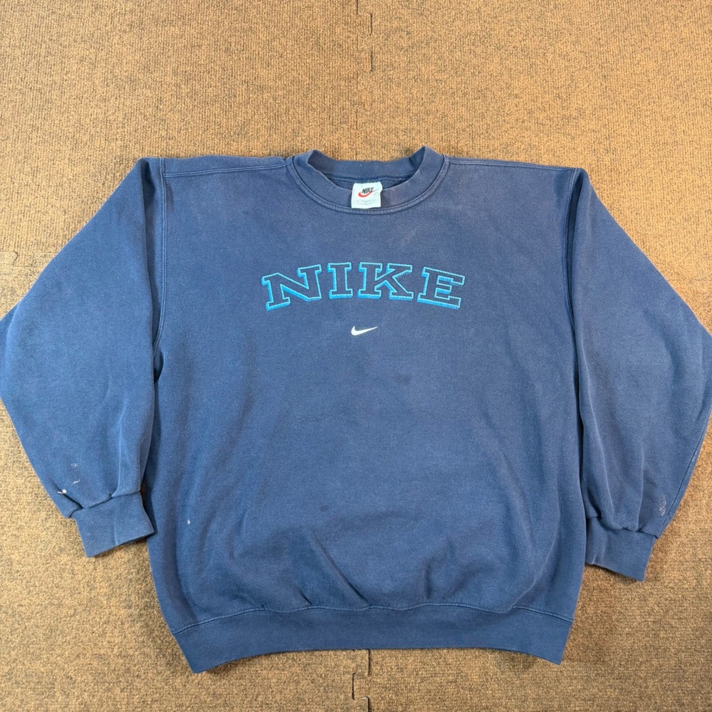 Vintage Nike Crewneck Sweatshirt Navy Blue Embroidered Arch Logo Made in USA L